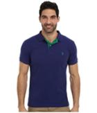 U.s. Polo Assn. Slim Fit Solid Pique Polo W/ Contrast Color Striped Under Collar (dodger Blue) Men's Short Sleeve Pullover