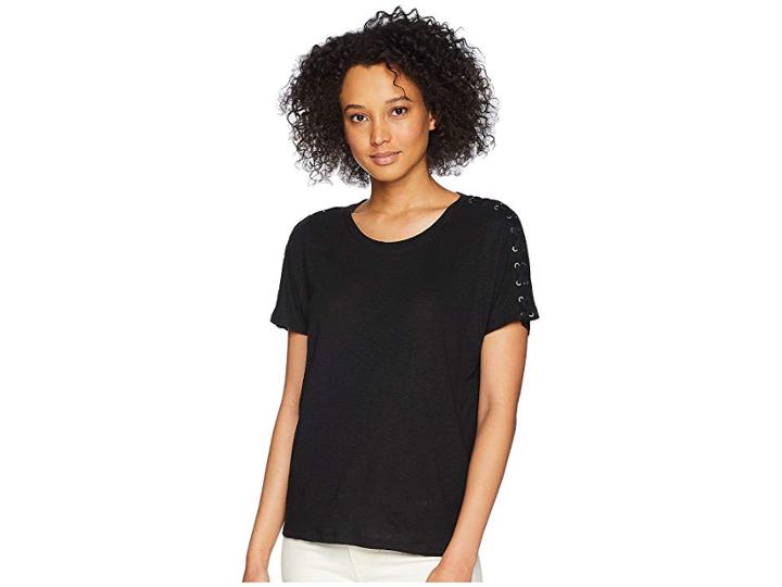 Lauren Ralph Lauren Lace-up Linen-jersey Top (polo Black) Women's Clothing