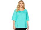 Michael Michael Kors Plus Size Gathered Sleeve Peasant Top (aqua) Women's Clothing