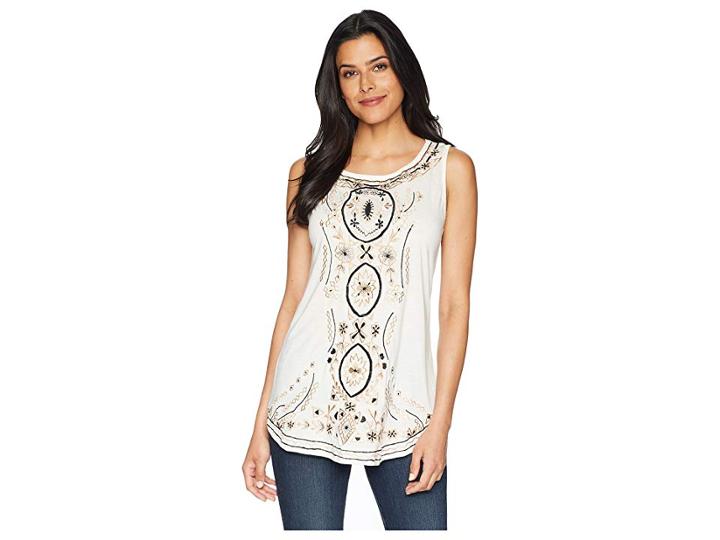 Scully Bethia Classy Embroidered Tank With Sewn On Stone Accents (ivory) Women's Clothing