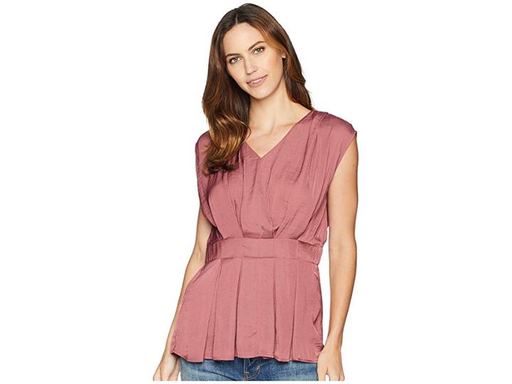 Vince Camuto Extended Shoulder Cinch Waist Rumple Blouse (summer Rose) Women's Clothing