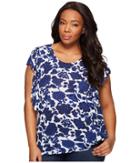 Lucky Brand Plus Size Floral Flutter Top (blue Multi) Women's Short Sleeve Pullover