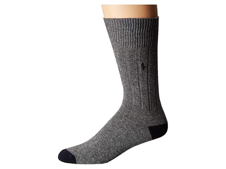Polo Ralph Lauren Single Cashmere Rib Heel/toe (light Grey Heather) Men's Crew Cut Socks Shoes