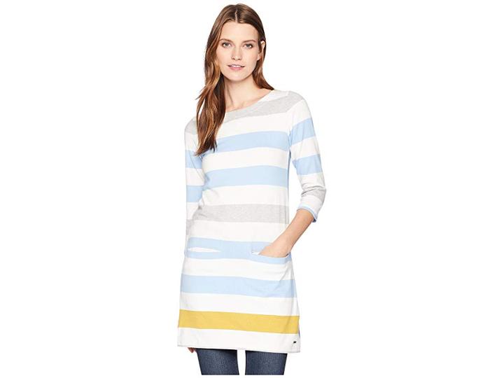 Joules Jade Jersey/woven Mix Tunic (blue Gold Bold Stripe) Women's Blouse