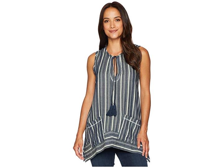 Dylan By True Grit Foundry Indigo Stripe Sleeveless Top With Pockets (dark Indigo) Women's Sleeveless