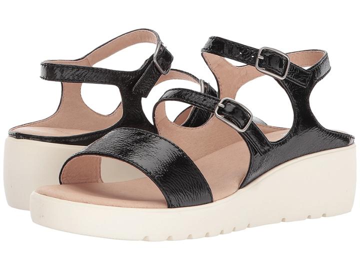 Johnston & Murphy Clara (black Crinkle Patent Leather) Women's Sandals