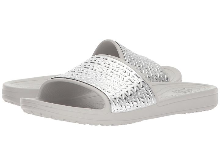 Crocs Sloane Graphic Etched Slide (pearl White/silver) Women's Shoes