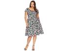 Unique Vintage Plus Size Cap Sleeve Valencia Swing Dress (black/pink Roses) Women's Dress