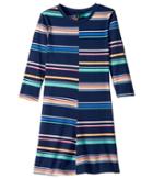 Tommy Hilfiger Kids Yarn-dye Multi-stripe Split Dress (big Kids) (medium Navy) Girl's Dress