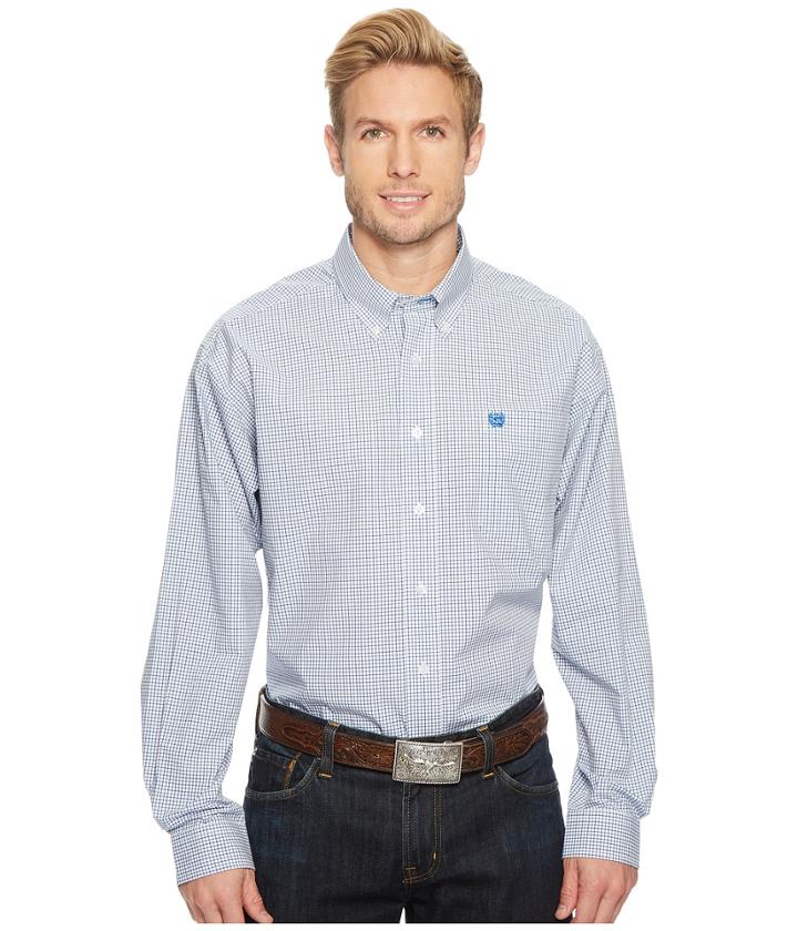 Cinch Long Sleeve Plain Weave Plaid (white) Men's Clothing