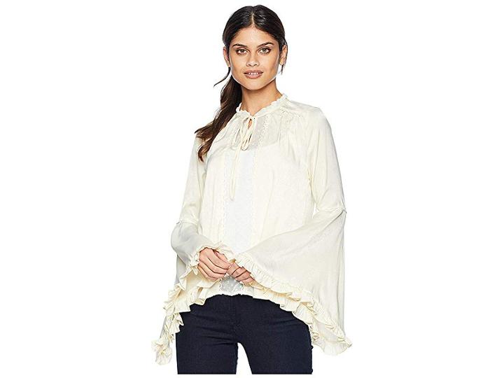 Moon River Satin Bell Sleeve Top (creme) Women's Clothing