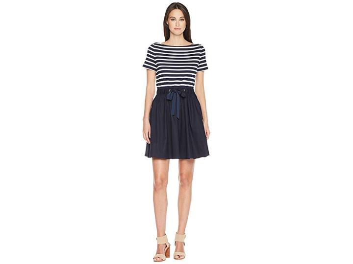 Kate Spade New York Stripe Knit Mixed Media Dress (rich Navy/off-white) Women's Dress