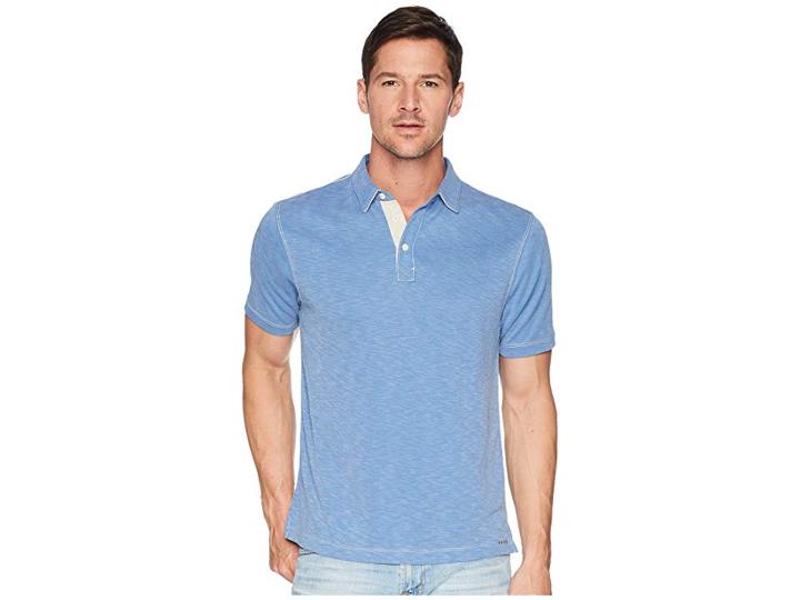 True Grit Lux Textured Tencel Short Sleeve Knit Polo With Contrast Stitch (denim) Men's Short Sleeve Pullover