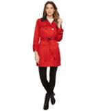 Vince Camuto Db Belted Trench With Contrast Color And Roll Up Sleeves (poppy) Women's Coat
