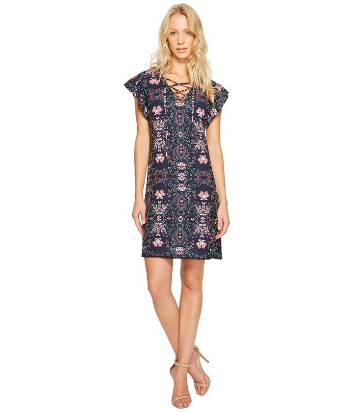 Jessica Simpson Printed Lace-up Dress Js7a9420 (print) Women's Dress