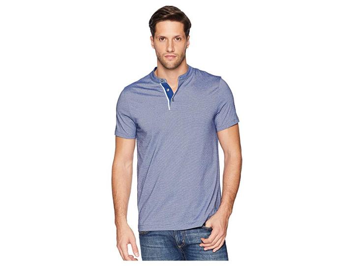 Perry Ellis Essential End On End Henley Tee (bright Sapphire) Men's T Shirt