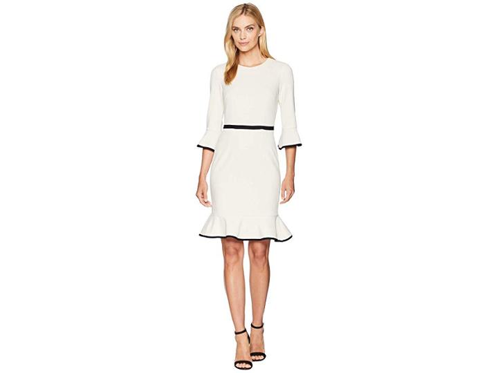 Donna Morgan Sheath Dress With Flounce And Piping (horn/black) Women's Dress