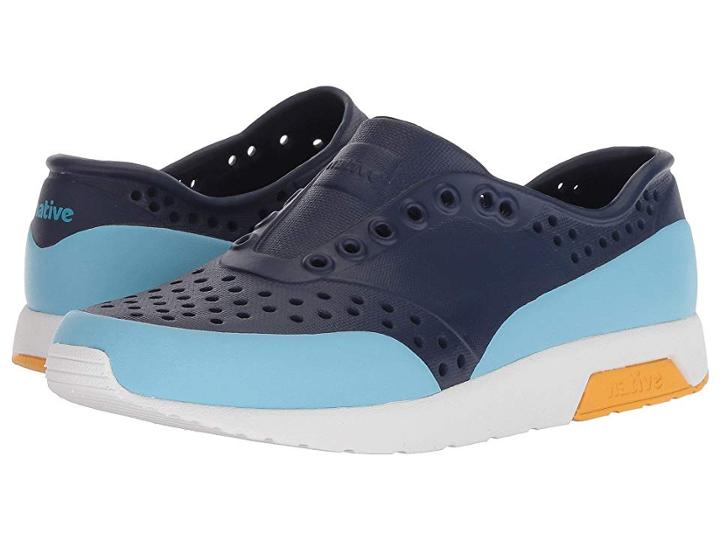 Native Kids Shoes Lennox Block (little Kid) (regatta Blue/shell White/beanie Yellow/sky Blue Block) Kids Shoes