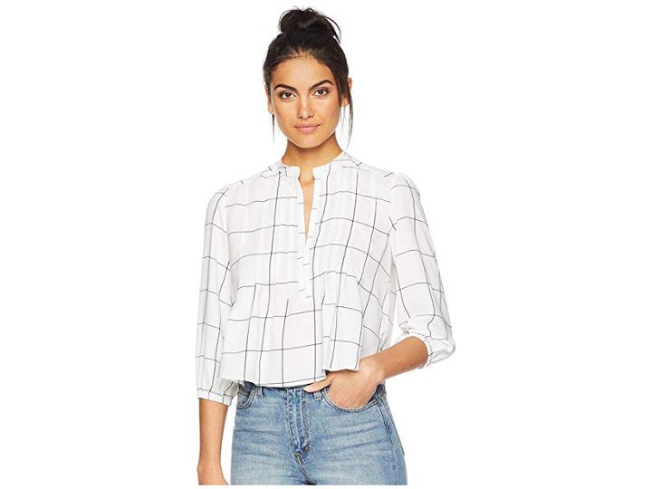 Bishop + Young Window Pane Crop Top (white) Women's Long Sleeve Pullover