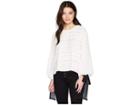 Vince Camuto Specialty Size Petite Tie Cuff Bubble Sleeve Sheer Jacquard Stripe Blouse (new Ivory) Women's Blouse