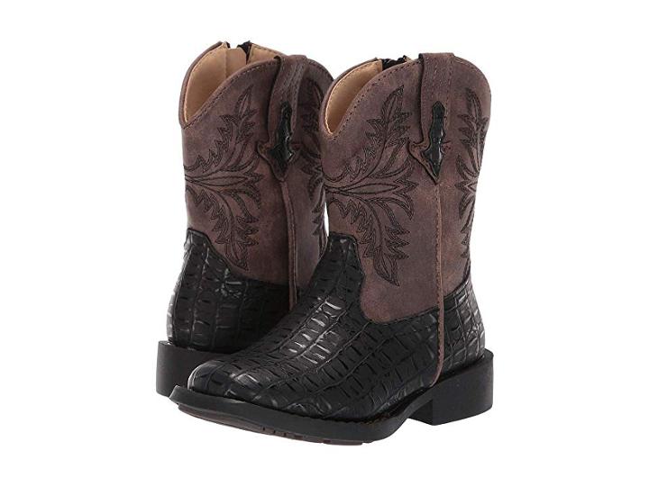 Roper Kids Chomp (toddler) (black Faux Caiman Vamp/vintage Shaft) Cowboy Boots