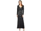 Marina Long Sleeve V-neck Glitter Knit Gown (black/silver) Women's Dress