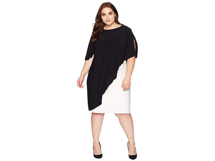 Lauren Ralph Lauren Plus Size Matte Jersey Naila Short Sleeve Day Dress (black/colonial Cream) Women's Dress