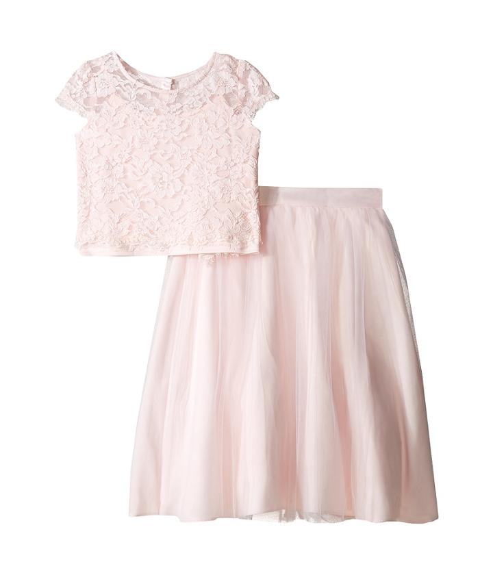 Us Angels Satin Lace Two-piece Popover Bolero Layered Skirt (big Kids) (blush) Girl's Dress