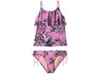 Hobie Kids Sahara Palms Ruffle Tankini Adjustable Hipster Set (big Kids) (fuchsia) Girl's Swimwear Sets