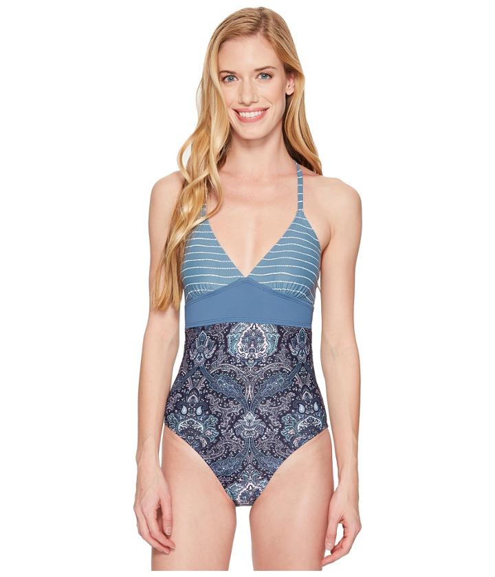 Carve Designs Dahlia One-piece (water Stripe/indigo/indigo Paisley) Women's Swimsuits One Piece