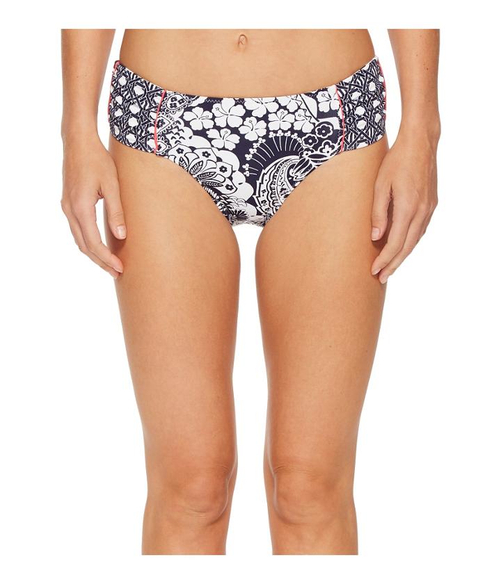 Tommy Bahama Paisley Paradise Reversible High Waist Bikini Bottom (mare Navy) Women's Swimwear