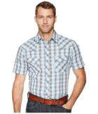 Wrangler Fashion Snap Short Sleeve Plaid (light Blue/grey) Men's Short Sleeve Button Up