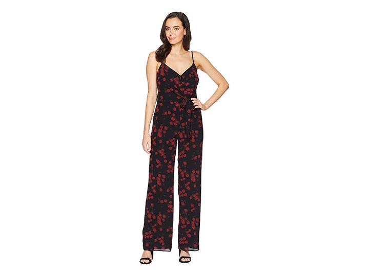 Michael Michael Kors Eden Rose Jumpsuit (black/red Currant) Women's Jumpsuit & Rompers One Piece