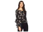 Jack By Bb Dakota Hey Girl Magnolia Bloom Printed Crepe De Chine Top (black) Women's Clothing