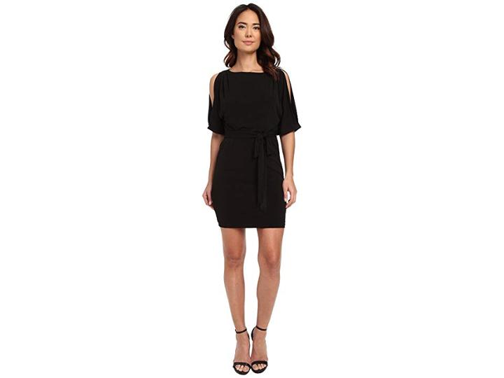 Jessica Simpson Boat Neck Ity Dress With Self Sash (black) Women's Dress