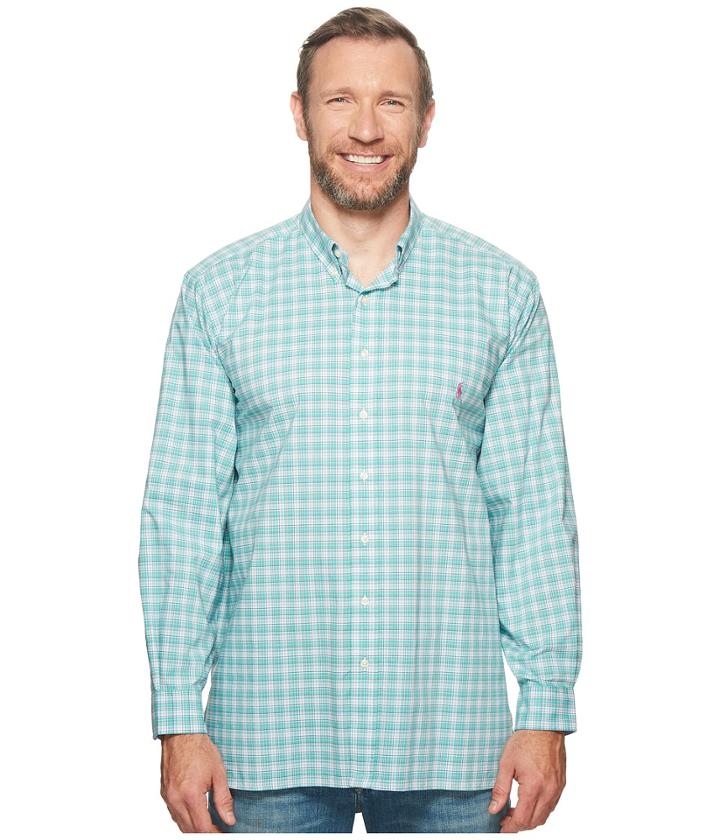 Polo Ralph Lauren Big Tall Poplin Long Sleeve Sport Shirt (vine Green/magenta Multi) Men's Clothing
