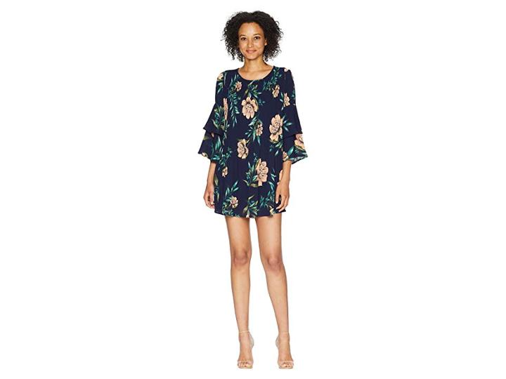 American Rose Briar Ruffle Sleeve Floral Dress (navy/multi) Women's Dress