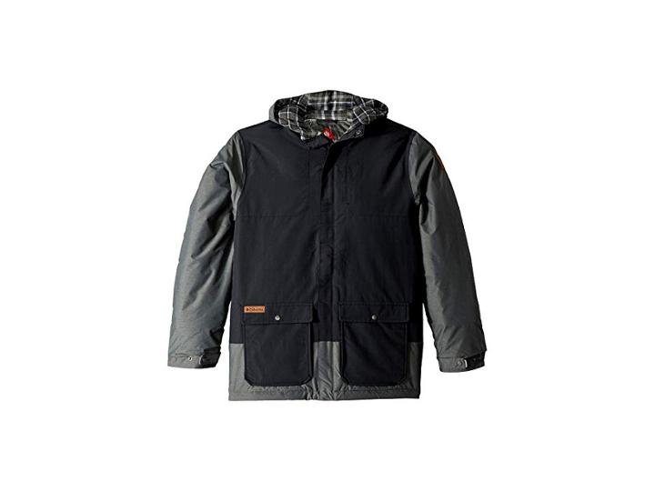Columbia Kids Lost Brook Jacket (little Kids/big Kids) (black/grill Heather/grill Buffalo Check) Boy's Coat