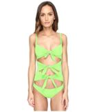 Moschino Solid Tie Front Maillot (green) Women's Swimsuits One Piece