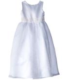 Us Angels Satin Organza Sleeveless Beaded Cumberband Dress (big Kids) (white) Girl's Dress