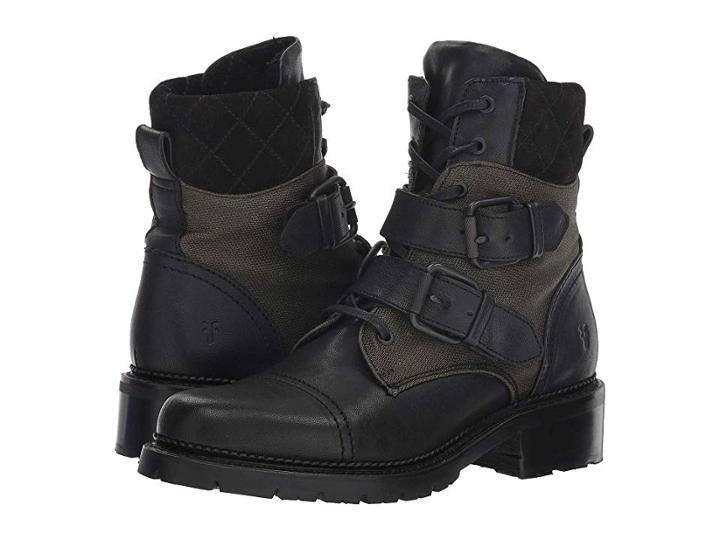 Frye Samantha Belted Hiker (black Multi Tumbled Full Veg/canvas/suede) Women's  Shoes