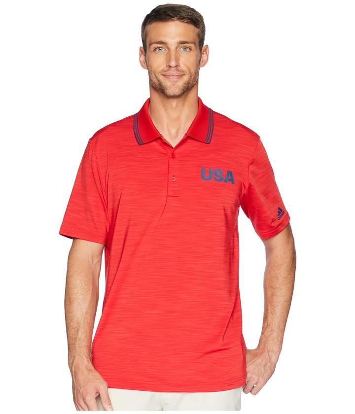 Adidas Golf Ultimate Heather Usa Polo (scarlet Heather) Men's Clothing