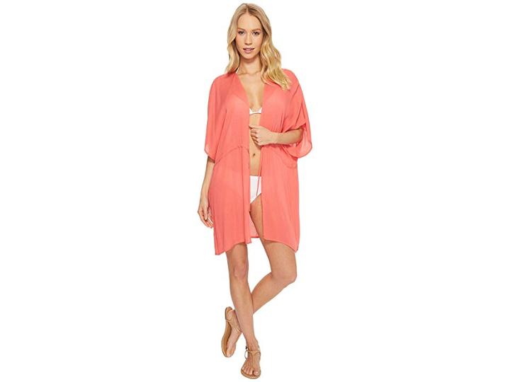 Echo Design Solid Open Front Caftan (coral) Women's Clothing
