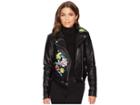 Romeo & Juliet Couture Flower Embroidery Moto Jacket (black) Women's Coat