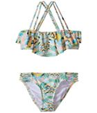 O'neill Kids Cabo Strappy Ruffle Top Bikini (little Kids/big Kids) (sea Pea) Girl's Swimwear Sets