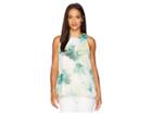 Vince Camuto Specialty Size Petite Sleeveless Sunlit Palm Blouse (verdant Green) Women's Clothing