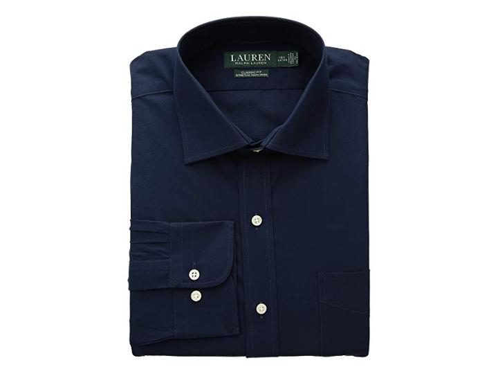 Lauren Ralph Lauren Classic Fit No-iron Cotton Dress Shirt (navy) Men's Long Sleeve Button Up