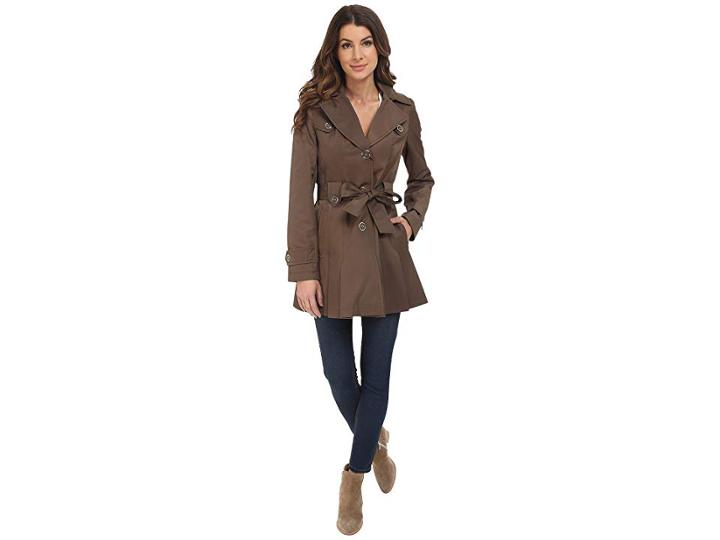 Via Spiga Single Breasted Belted Coat (peat Green) Women's Coat