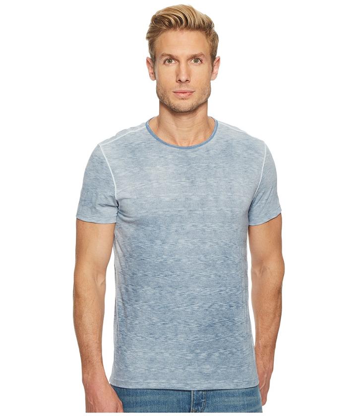 John Varvatos Star U.s.a. Short Sleeve Striped Crew Reverse Spray K3589u1b (steel Blue) Men's Clothing