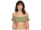 Vince Camuto Riviera Solids Ruffle Off The Shoulder Bikini Top W/ Removable Soft Cups Straps (avocado) Women's Swimwear